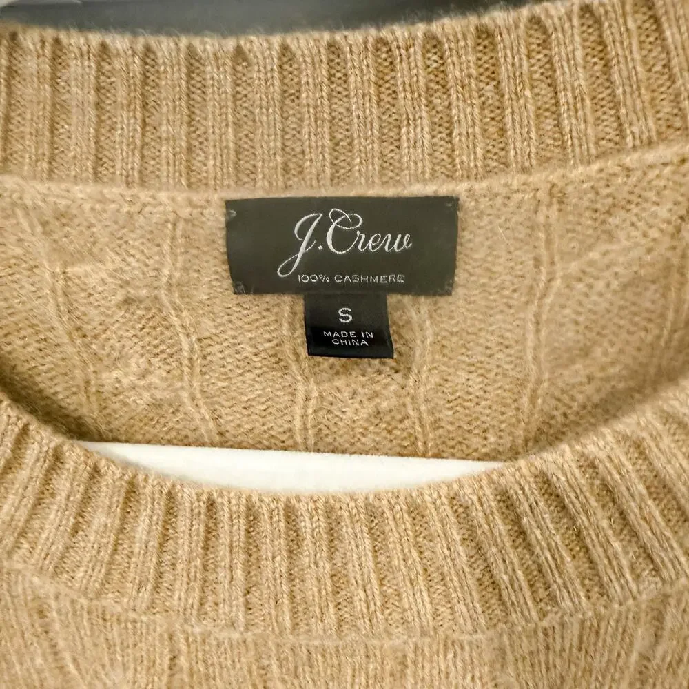 J.Crew Cashmere Cable Knit Sweater Camel Crewneck Women’s S EUC